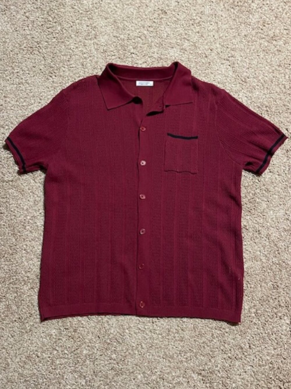Coofandy Burgundy Loose Knit Short Sleeve Button-down - XL